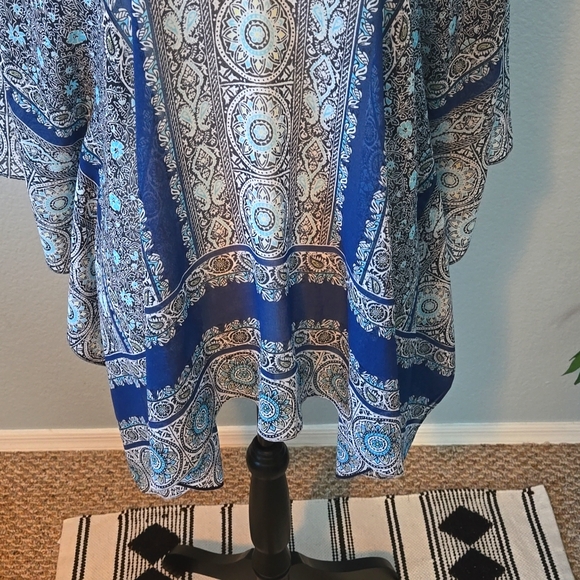 J JILL Women's Poncho Kimono Paisley Print Orange & Blue One Size - Picture 3 of 10